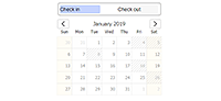 A fully functional calendar date range picker with blackout dates loaded from CSV file.