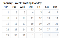 Calendar with week starting on monday.