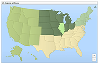A US map layer with a series created for each region. Also, map point specific styling.